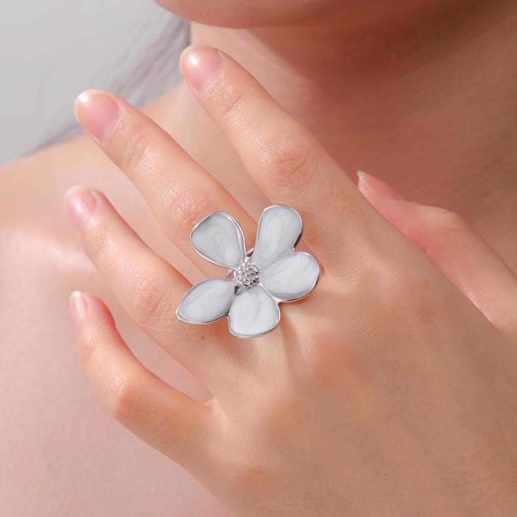 Adjustable Enamel Flower Ring's for Women Girls Stainless Steel Open Rings Waterproof Jewelry Party Valentine's Day Gifts