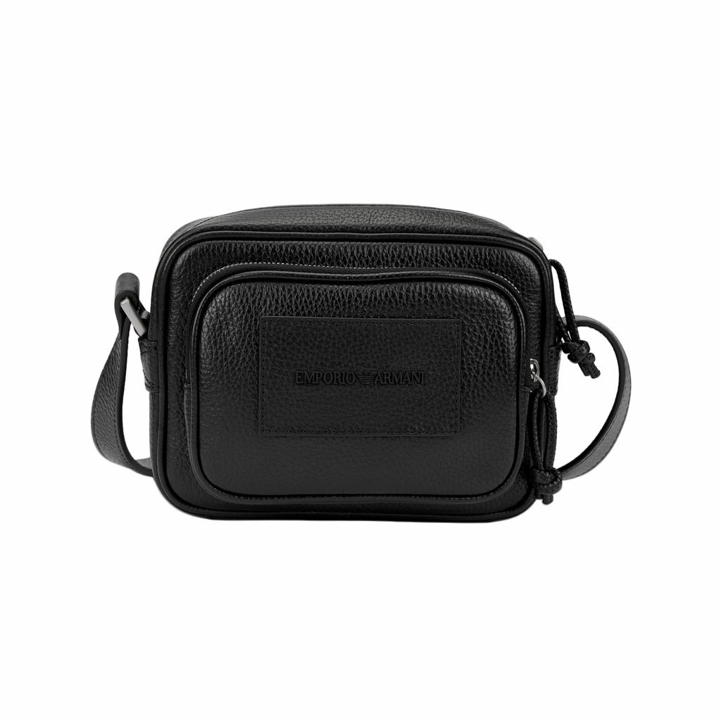Emporio Armani Classic Logo Zip Floral Leather Camera Bag Men Shoulder Bag Black Y4M364-Y068E-80001