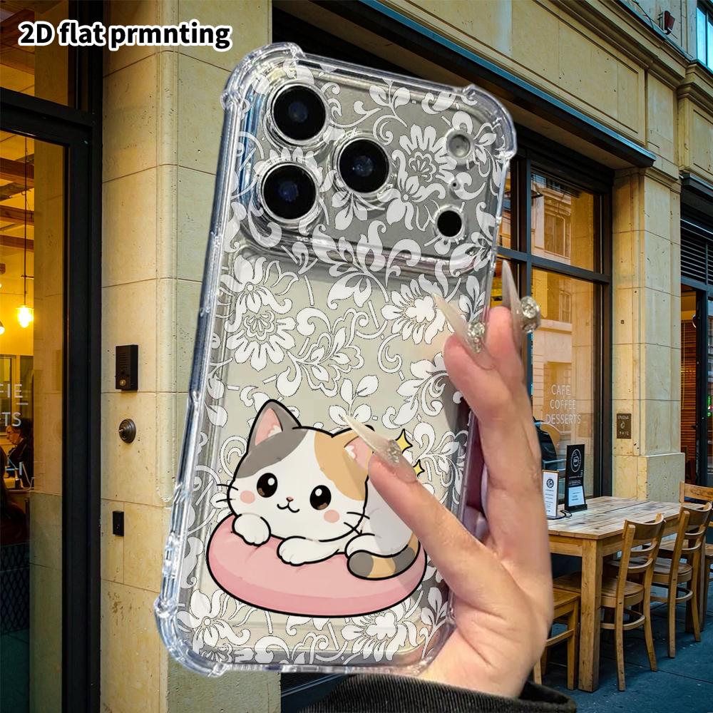 Phone Case: 2D Flat Suitable for iPhone 18 17 16 15 14 13 Pro, Transparent Four Corner Protective Case, Three Colored Cat, Christmas and Halloween Gif