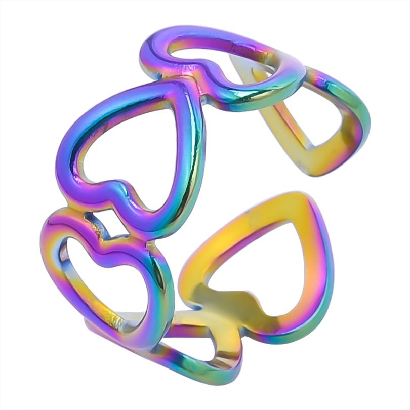 Rainbow Color Stainless Steel Rings For Women Men Accessories Punk Hollow Geometric Snake Ring Fashion Jewelry Adjustable Bague