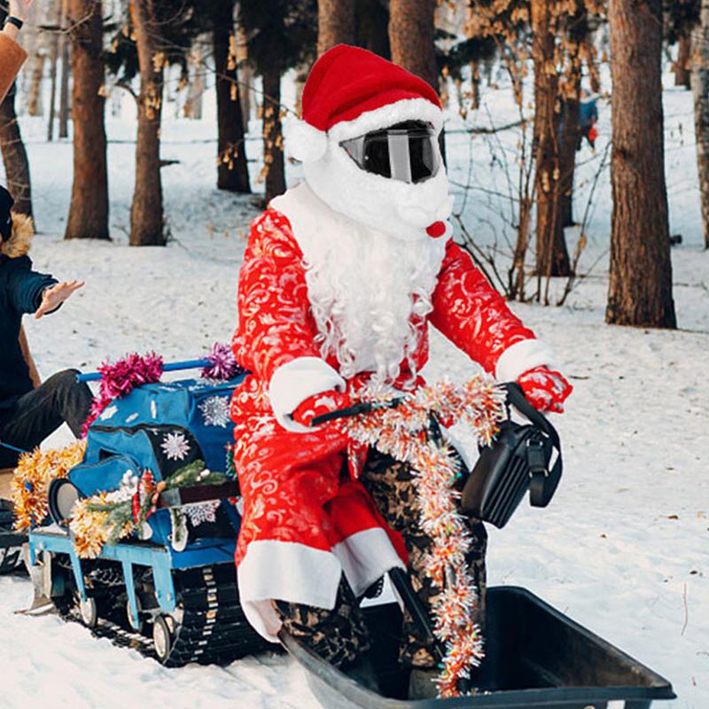 Christmas Motorcycle Headgear Cover & Gloves Plush Protective Santa Claus Motorcycle Helmet Cover Helmet Accessories