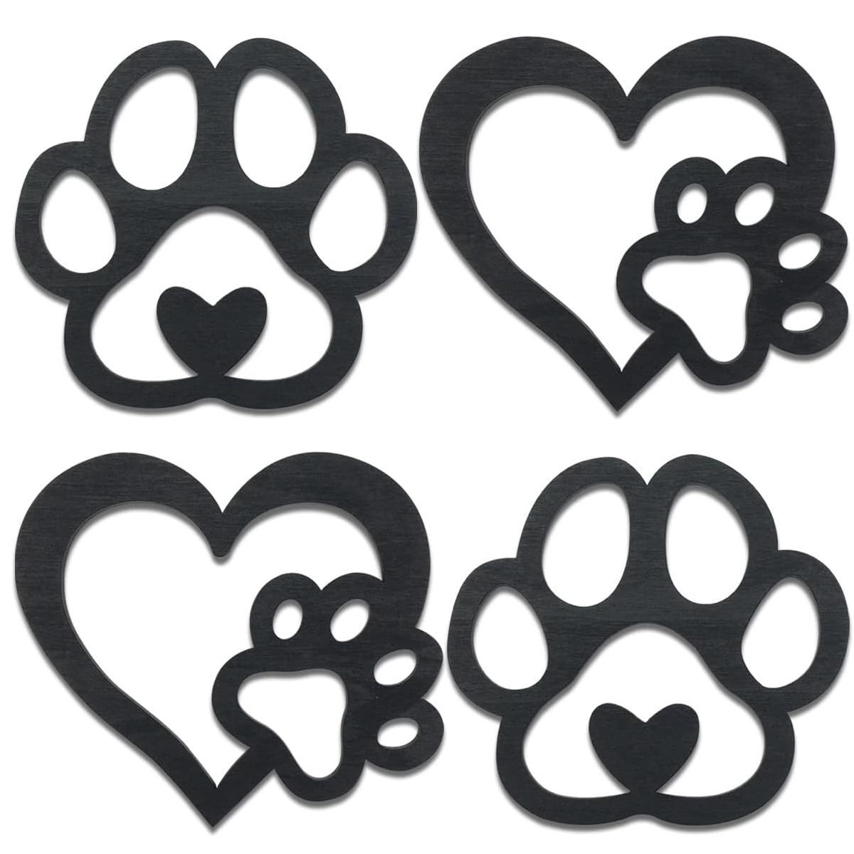 

4 шт. Настенный декор в форме сердца с отпечатком лапы собаки - Милое деревянное искусство с отпечатком лапы питомца, Рустикальное настенное искусство для украшения комнаты любителя животных