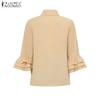 ZANZEA Women Casual Turn Down Collar Solid Color 3/4 Sleeve Loose Blouse