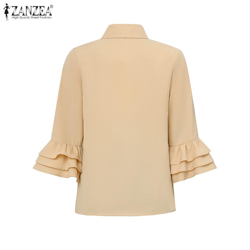 ZANZEA Women Casual Turn Down Collar Solid Color 3/4 Sleeve Loose Blouse