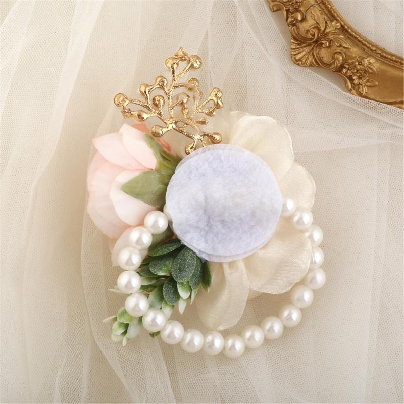 Elegante Corsage da Matrimonio Fiore da Polso Perle Per Sposa Damigella d'Onore Sposo Evento Formale Fiorato in Seta Bottoniera Accesso