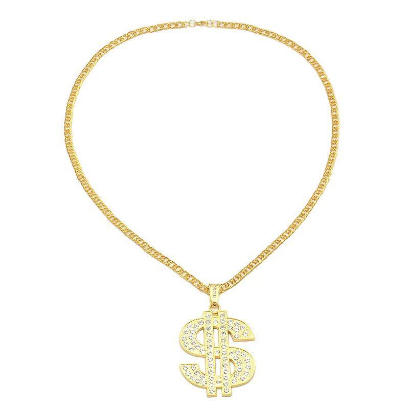 Trendy Rhinestone Dollar Sign Necklace – Hip Hop Punk Style with Creative Design