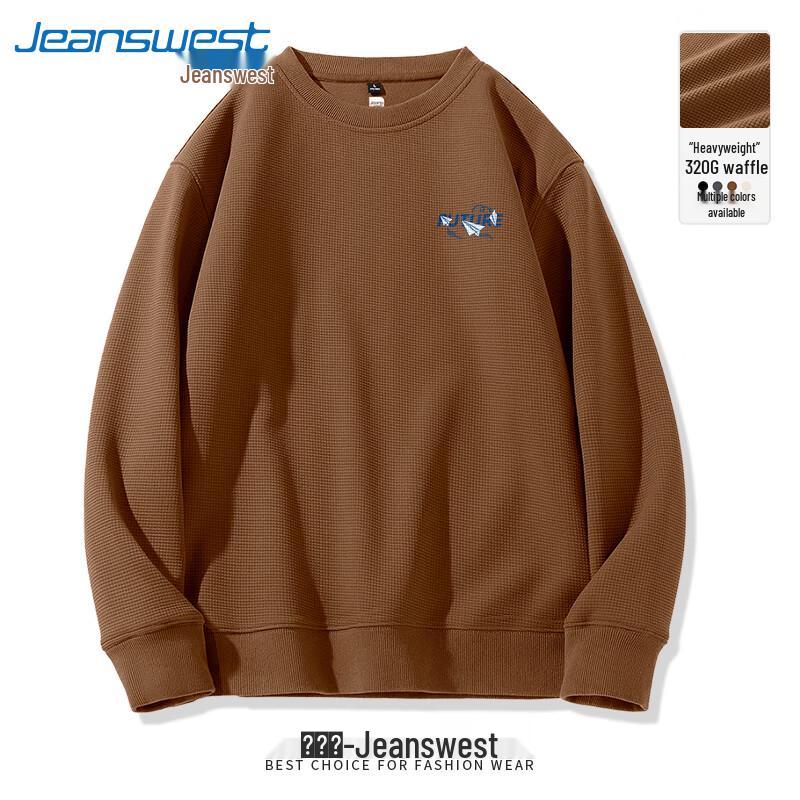 Jeanswest Men's Heavyweight Waffle Knit Crew Neck Sweatshirt