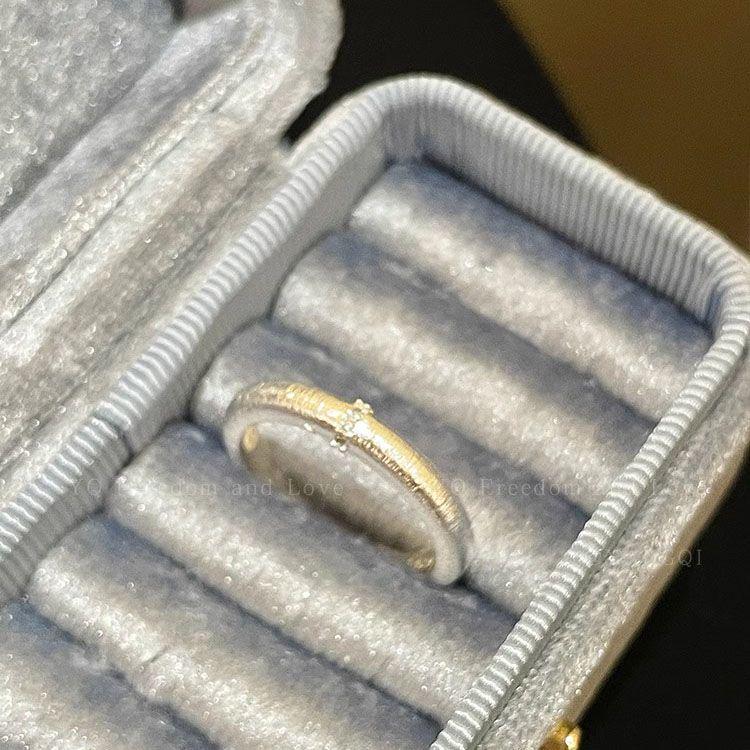 Vintage Wind-Brushed Cubic Zirconia Stackable Ring for Women Adjustable