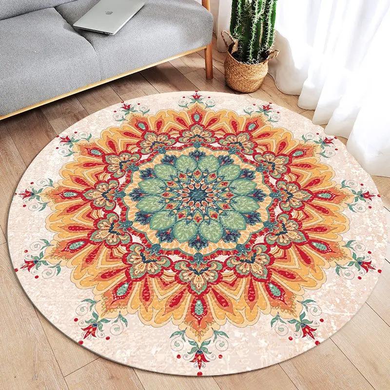 Retro Mandala Round Carpet Living Room Sofa Carpet Simple Home Decoration Bedroom Floor Mat Kitchen Bathroom Anti-slip Mat