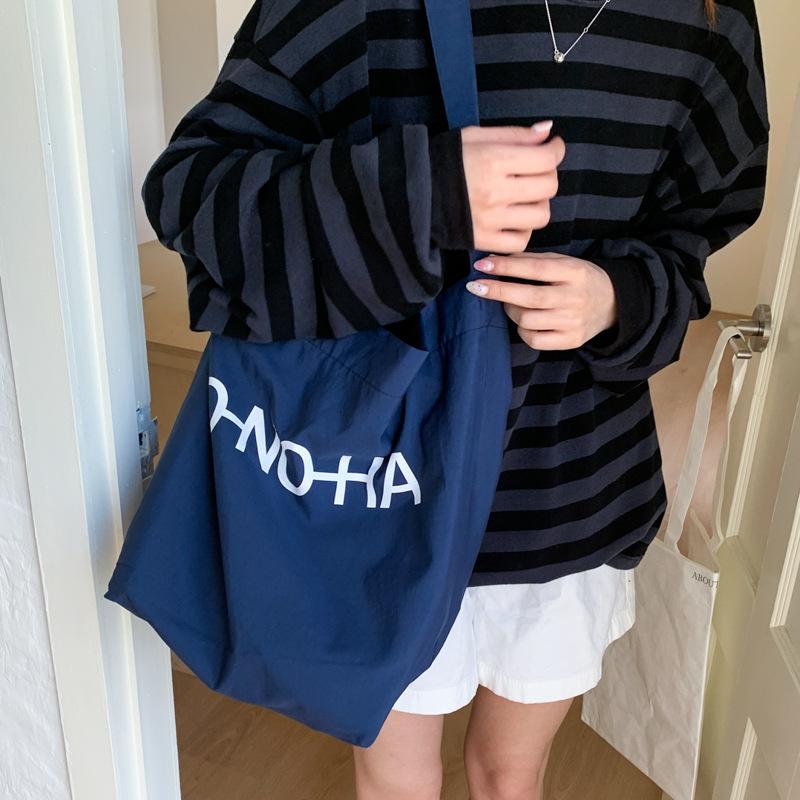 Korean Single Shoulder Letter Canvas Bag, Large Capacity Cloth Bag, Lazy Style Commuting Versatile Shopping Bag, Crossbody Tote
