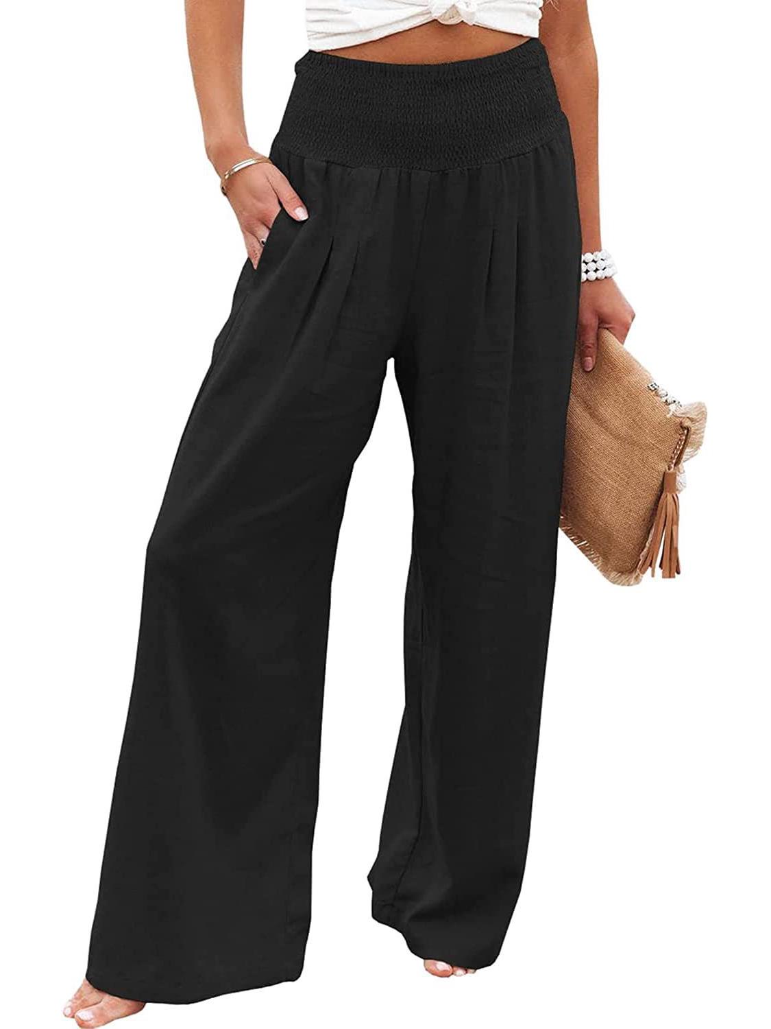 

2026 Spring/Summer European/American Women s Solid Color Loose Smocked Wide-Leg Pants Weight: S: 210g ~ XXXL: 290g чорний