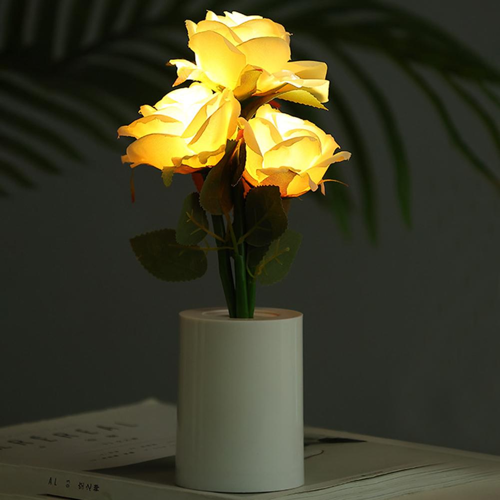 3 Head LED Chinese Rose Table Lamp Creative Bedside Night Light Simulation Flower Decorative Desk Lamp for Bedroom Living Room