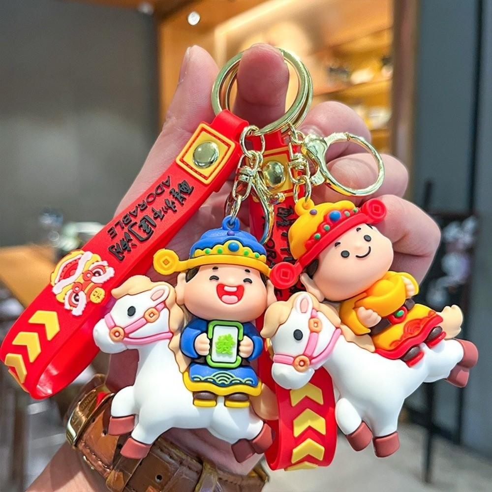 Little God of Wealth Horse Year Keychain Chinese Style New Year Keyring Girls' Schoolbag Pendant