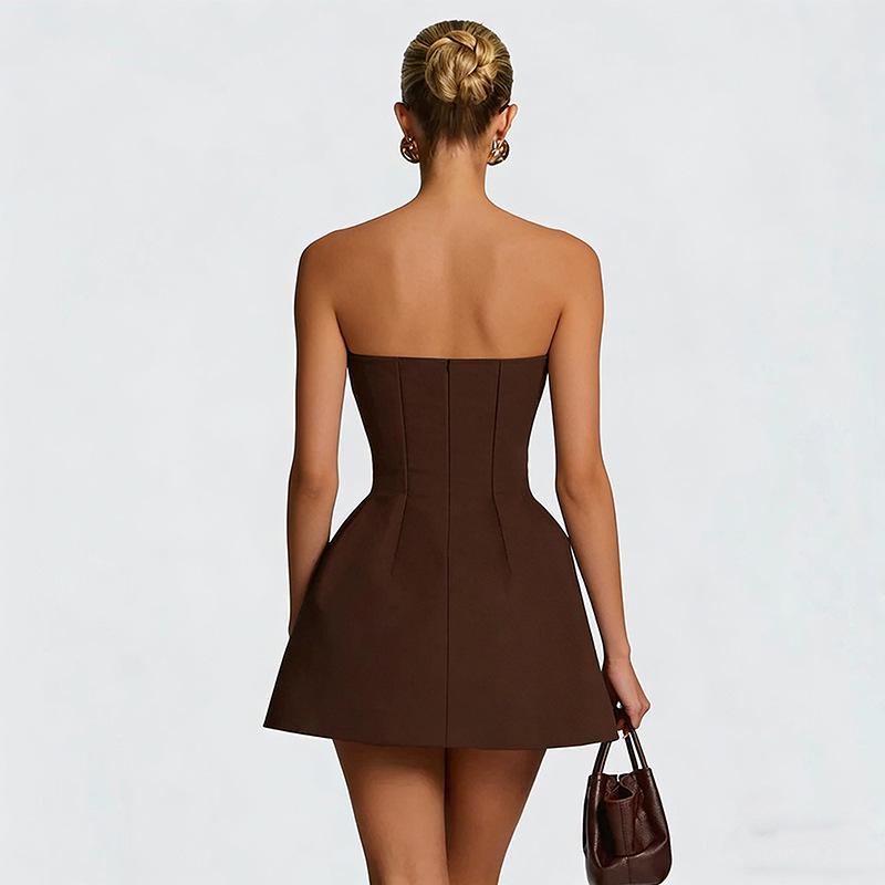 D25DS580 Europäischer & Amerikanischer Herbst/Winter Sexy Einfarbiger Schlank geschnittener Bandeau Knospenrock für Damen