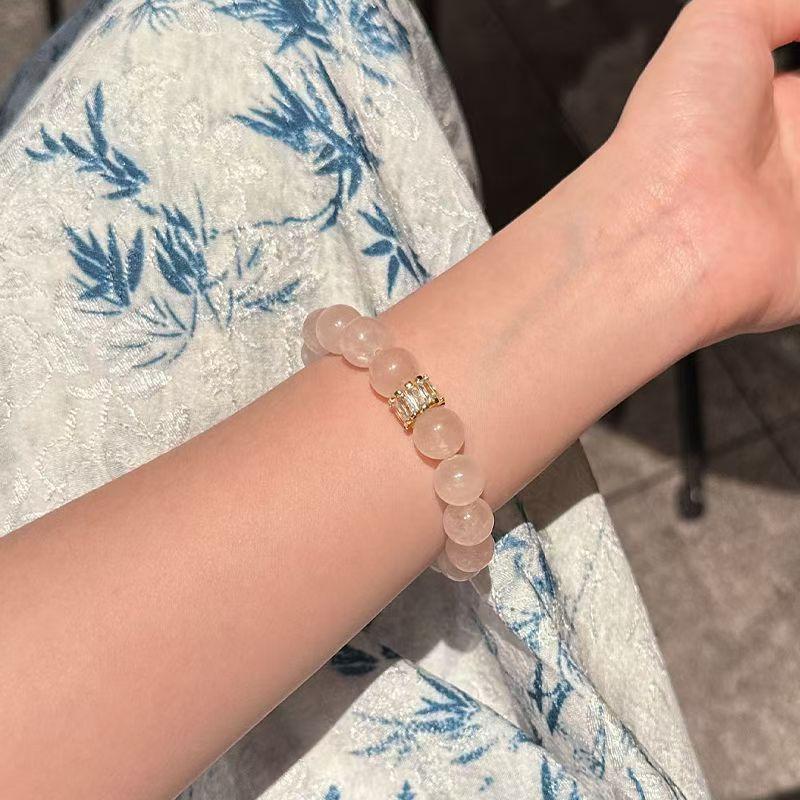 Madagascar Rose Quartz Beaded Bracelet for Women, Niche High-End Original Fashion Versatile Crystal Bracelet
