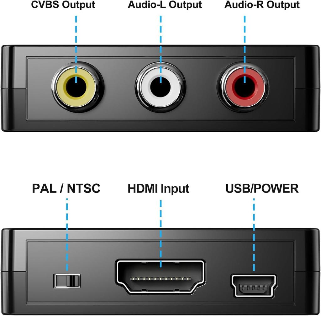 Pkouocry HDMI To AV 1080P Analog Audio for and Includes Charging Black Converter, Support, Conversion, Output, TVs, PS3, PS4, PS5, PC, Blu-ray