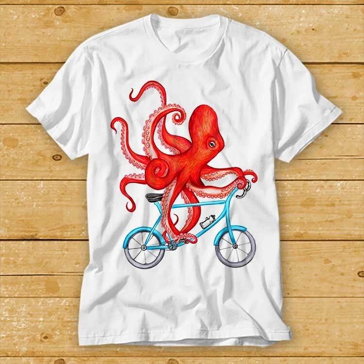Octopus On A Bicycle Ocean Sea Lover Captain T Shirt Cult Movie Retro 2377 S