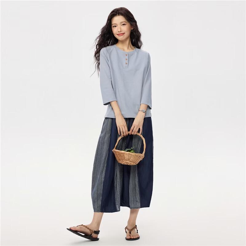 Giordano Women's Pure Cotton 3/4 Sleeve Henley Top