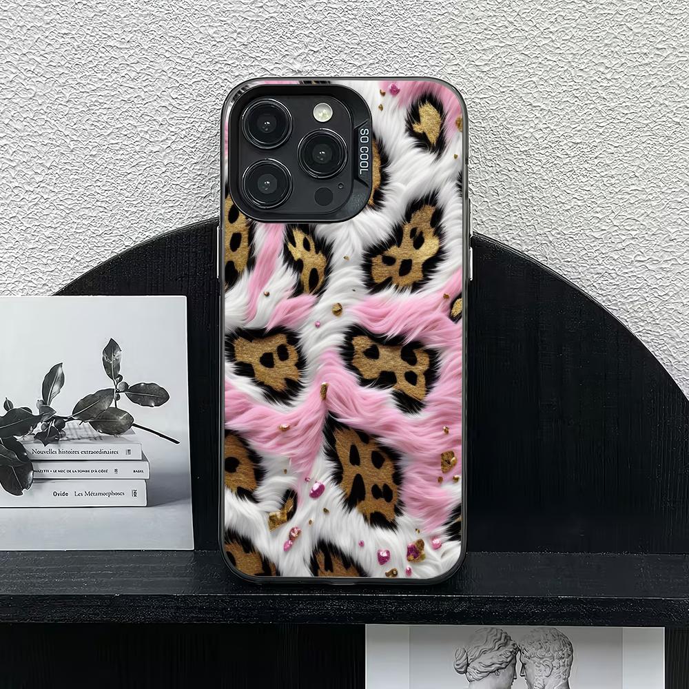 Pink leopard print 2D pattern phone case suitable for iPhone17 16 15 14 13 12 11Pro/Max/Plus anti drop and shockproof back cover