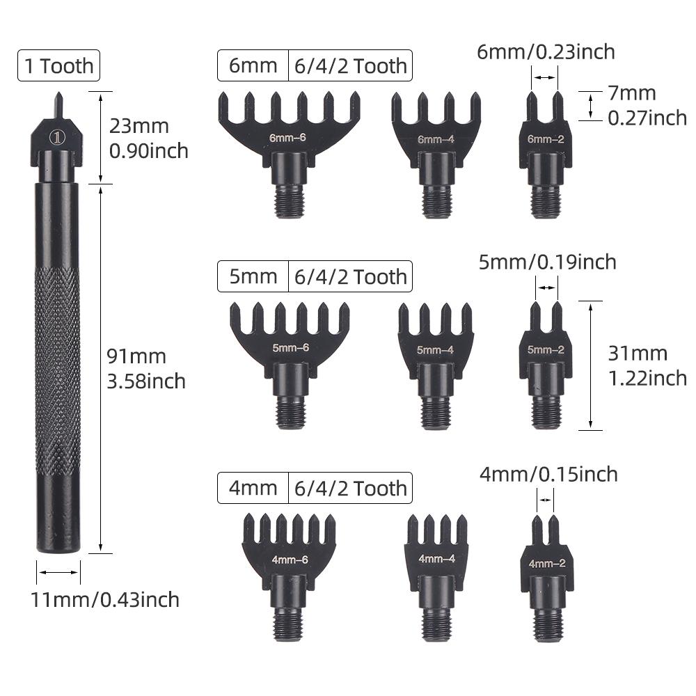 1set Adjustable Leather Punch Tooth Head, 4/5/6mm Leather Stitching Punching Set, Handmade Diy Leather Polishing & Cutting Tool