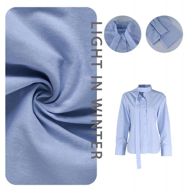 Spring And Summer Lace-Up Waist-Cinching Ribbon Blouse For Women Elegant Tie Neck Linen Button Up Tops