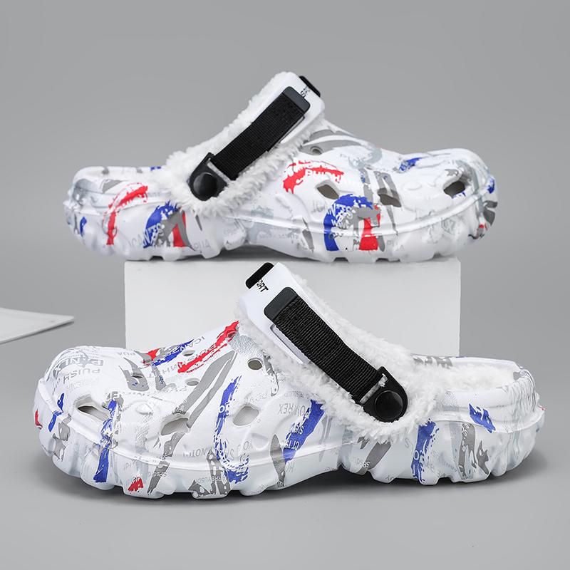 

Пушистые мужские клоги, уличные тапочки, зимние меховые мужские тапочки, водонепроницаемая садовая обувь, мужские теплые домашние тапочки, противоскользящие меховые тапочки 46