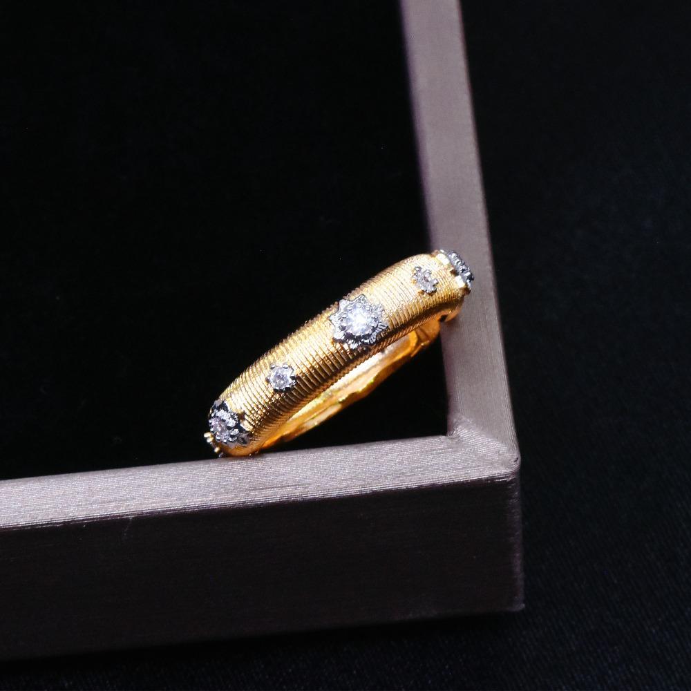 Elegant Baroque Inspired Two Tone Gold Ring with Diamond Accents and Intricate Floral Engraving for Women
