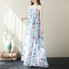 Halter Dlouhé Květinové Šaty Léto Bohémský Přímořský Dovolená Cestování Plážové Šaty Bavlna Len Velká Velikost Dlouhá Sukně