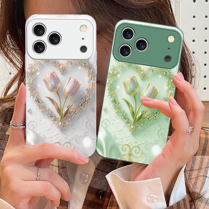 Love's Pink Purple Tulip For iPhone 17 Air 16 E 15 14 13 Plus 12 mini 11 17 Pro Max XR Xs Max 16E 7 8 Tempered Glass Phone Case