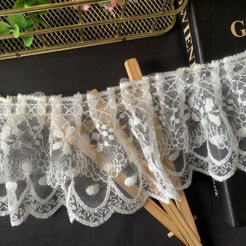 High Quality Double Cotton Thread Embroidery Pleated Tulle Lace DIY Dress Skirt Underwear Cuff Curtain Hem Sewing Decoration