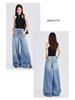 Women's Dark Blue High-Waist Wide-Leg Jeans 2024 - American Style Palazzo Pants for Summer