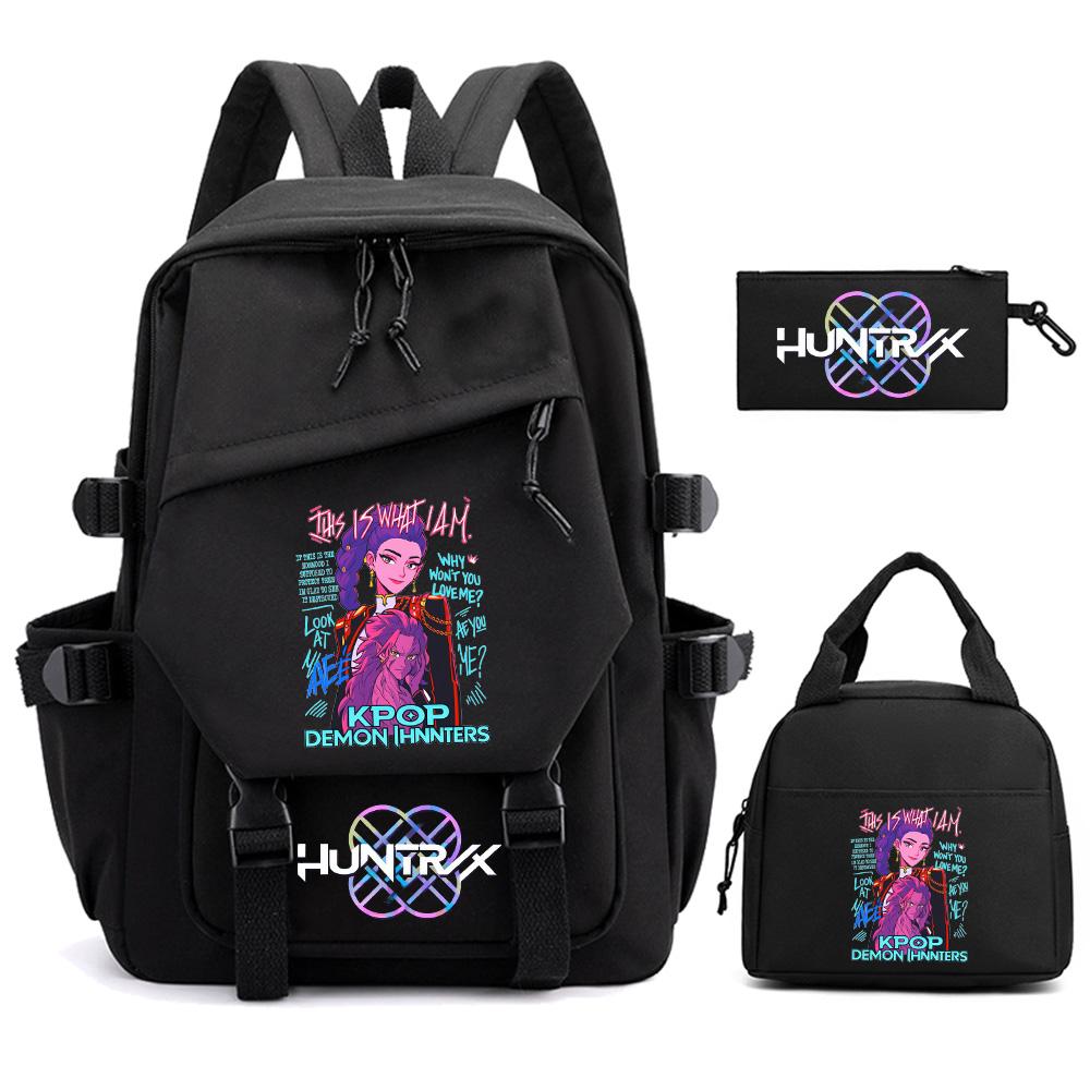 3Pcs/set K-pop Demon Hunters Printed Backpack for Teenger Boy Girl Large Capacity Schoolbag Children Student Bookbag Women Waterproof Travel Bag
