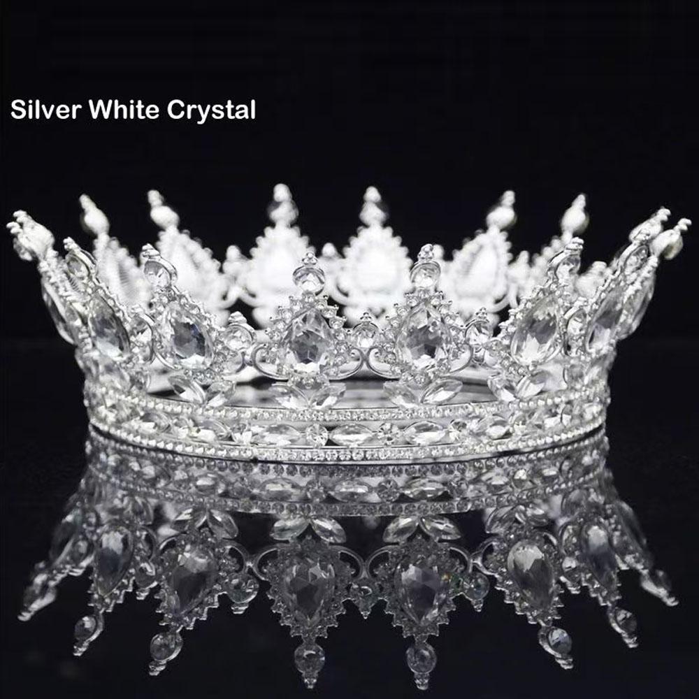 

Fashion Elegant Silver Crystal Royal Crown Luxurious Clear Rhinestone Intricate Filigree Perfect Bridal Weddings Proms Pageants