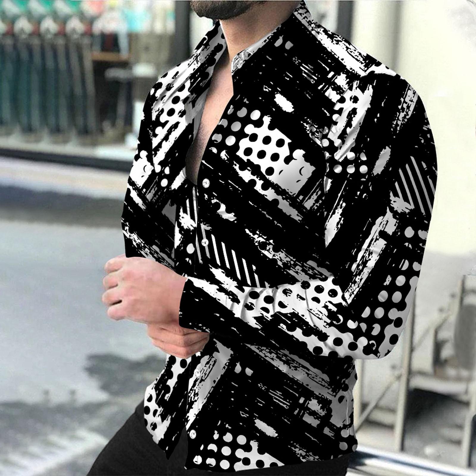 

Men s Printed Long Sleeve Shirts Casual Loose Printed Long Sleeve Shirts XL Темно-синій