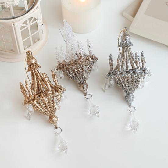 Glitter Chandelier Ornament 7 Inch Sparkling Acrylic Chandelier Christmas Tree Ornaments with Faux Crystal for Trees Doors Holiday Home Decor