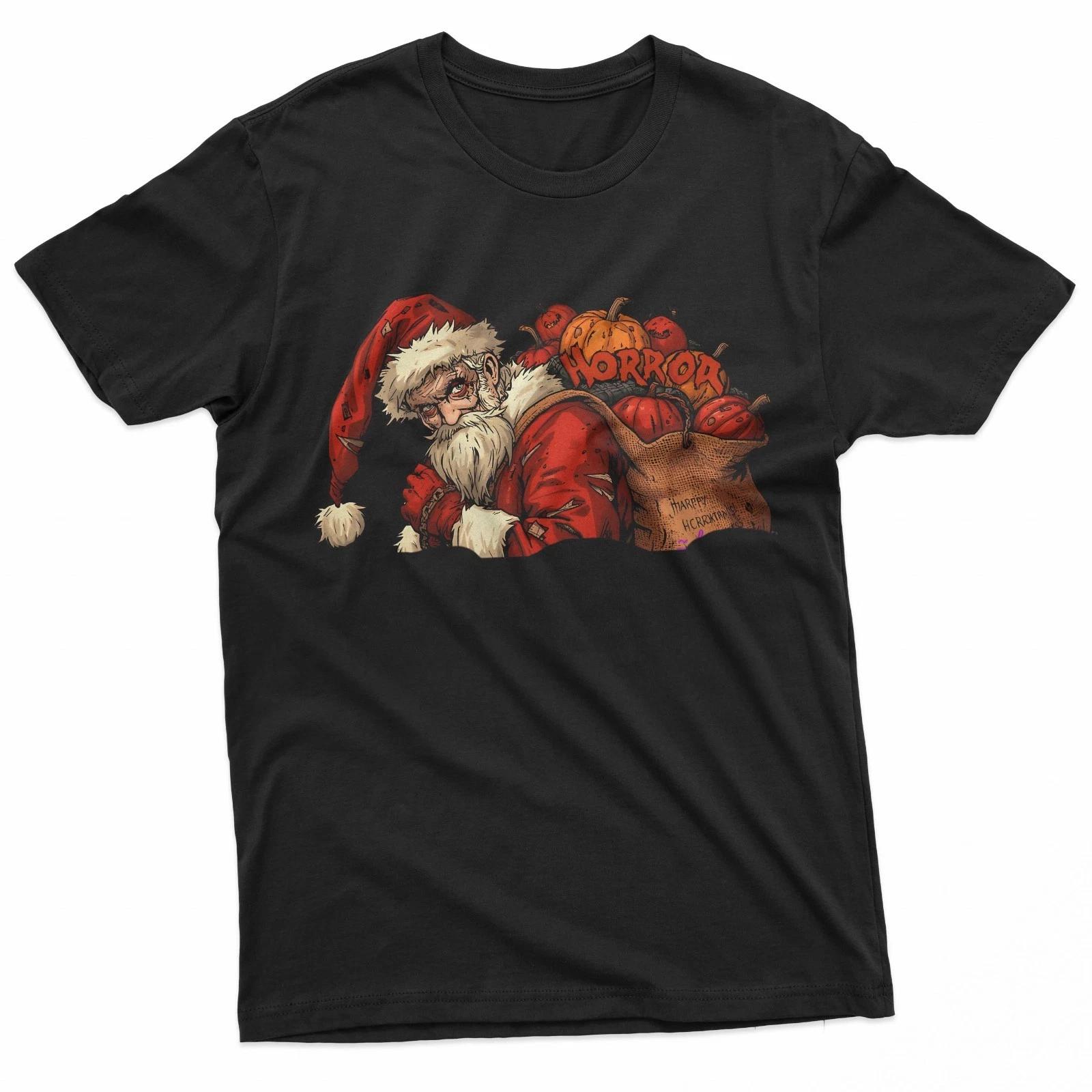 Santa Horror Creepy Christmas Design 100% Cotton T-shirt Mens Tees Top 4XL