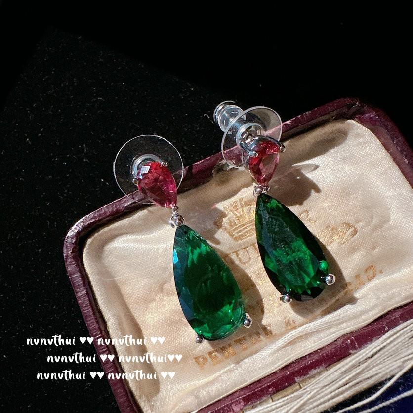 Mojito Wing Gemstone Necklace, Rich Woman'S Happiness, 18K Gold-Plated, Emerald Colored Treasure Water Drop Zircon Earrings.