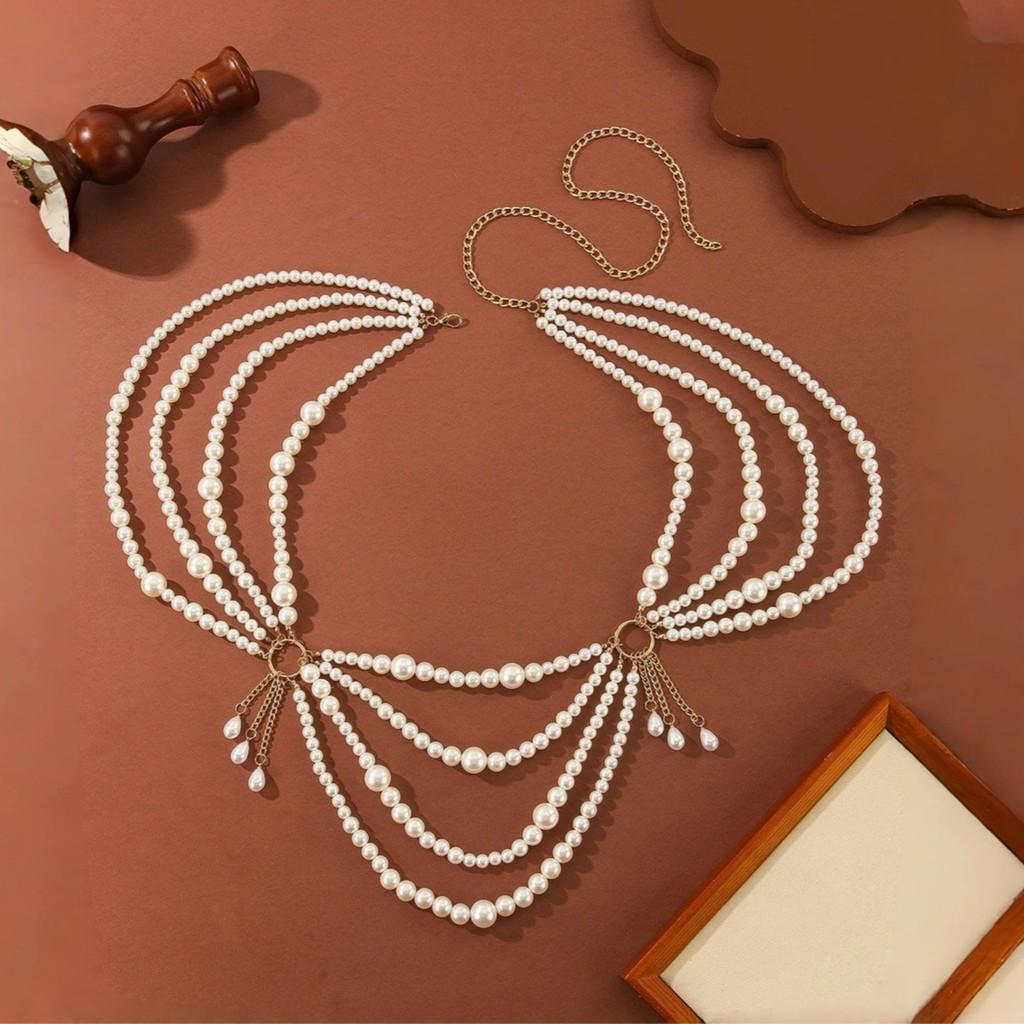 Multilayer Handcrafted Pearl Tassel Waist Chain For Summer Beach Wear