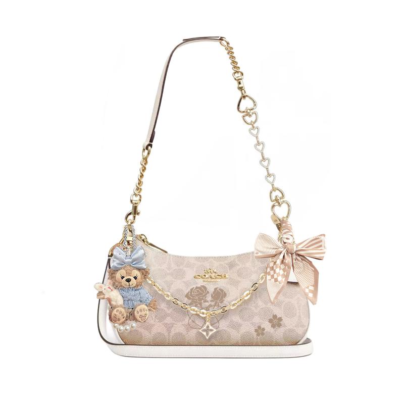

COACH shoulder bag [Customized bag] Teri 24 classic presbyopic Logo zipper closure, pendant, scarf, bow, printing, extension Qingtangji Basic Model білий