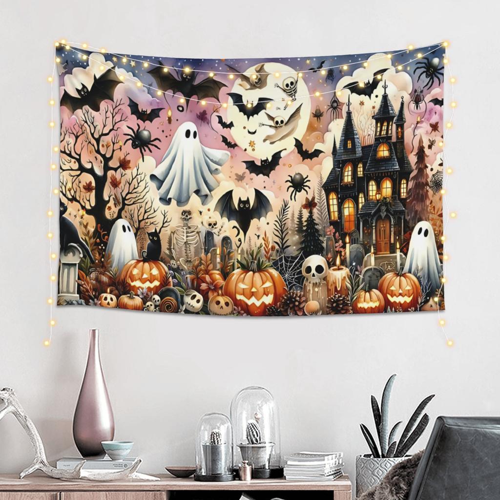Halloween Girl Pumpkin Mountain Print Tapestry Wall Hanging Blanket Tapestry Home Decor Items Wall Decorations
