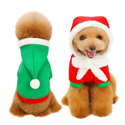 Evcil Hayvan Kapüşonlu Sweatshirt Köpekler Kış Kostümü Tatil Kıyafeti Kırmızı Yeşil Polar Sıcak İki Bacaklı Köpek Kazak