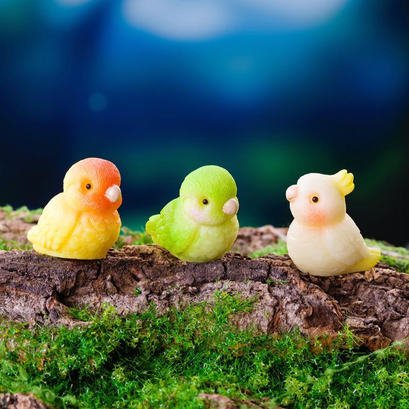 4Pcs Cute Resin Parrot Animal Figurine Style Fairy Shelf Sculpture Desktop Ornament Crafts Diy Flowerpot Decoration Accessories