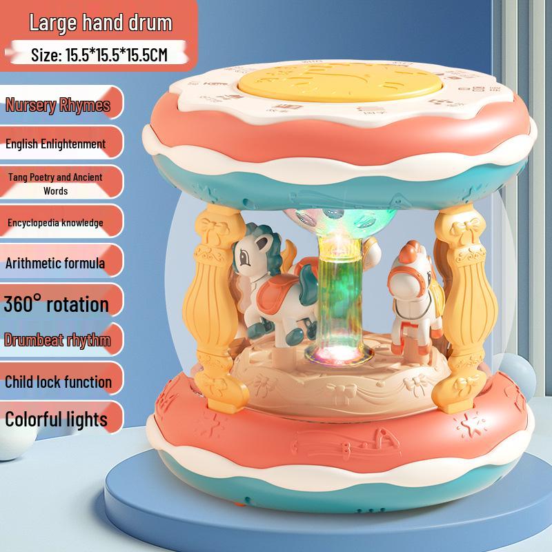 Rechargeable Musical Drum for Babies 6-12 Months - Early Educational Carousel Hand Drum Gift Box with USB Charging Cable