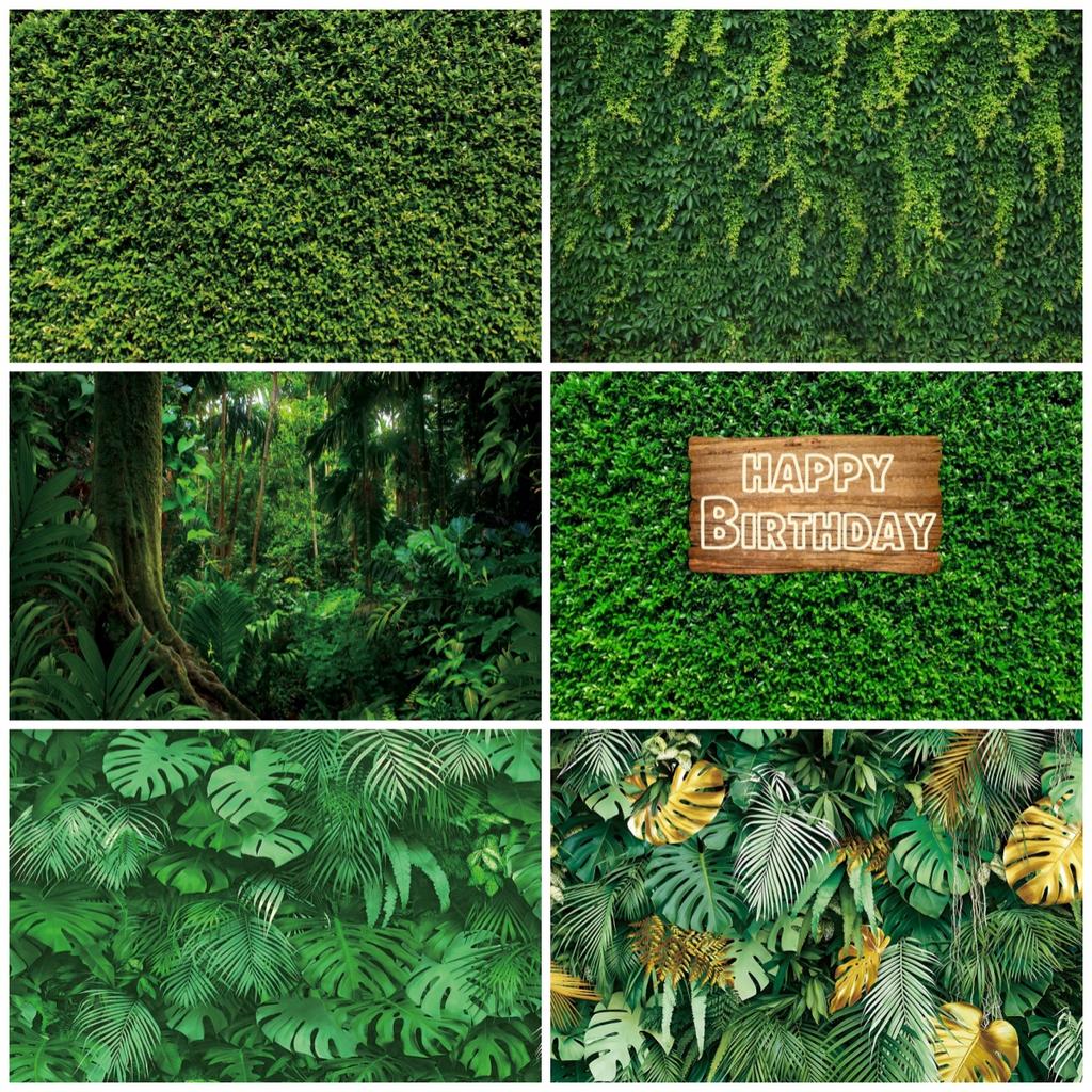 Tropical Green Leaves Backdrop Birthday Baby Shower Green Grass Wall Safari Jungle Wild One Party Wedding Photography Background