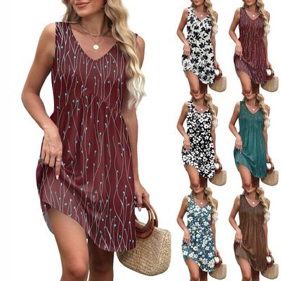 Women's V-neck Casual Beach Vacation Style Vintage Solid Color Sleeveless Splicing Dresses