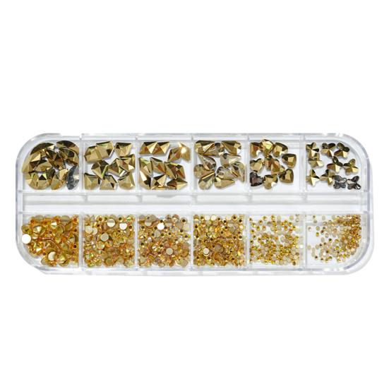 12Grids/Box Nail Art Rhinestone Flat Back Non-Drop Lightweight Mixed Colorful AB Nail Art Glitter Decorations for Manicure