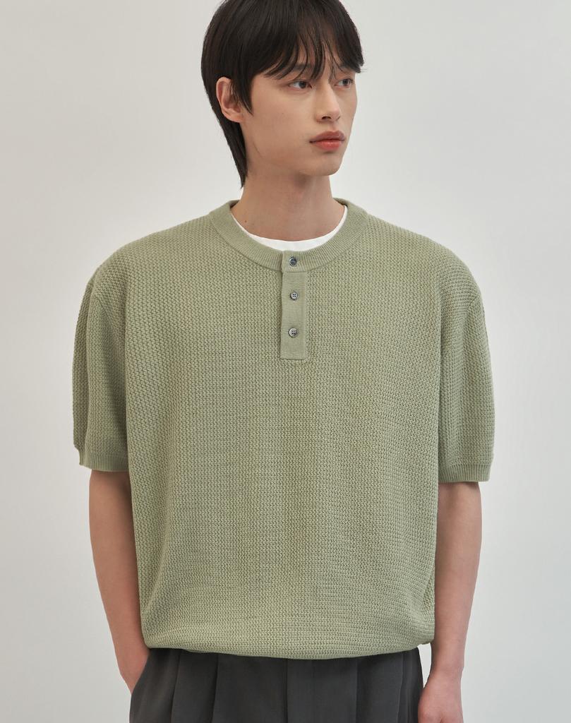 WORK ON BODY OFF Easyon Semi-Overfit Henley Neck / Round Short Sleeve Knit (6 Colors) (Type C)