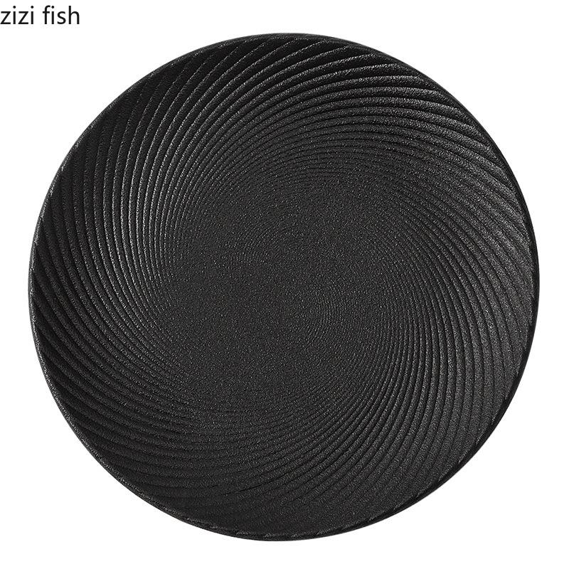 Einfarbiger gerippter flacher Keramikteller Kreativer Steakteller Dessert Sushi Gericht Servierteller Restaurant Spezialgeschirr