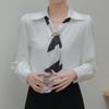 Navava Classic Mood Color Block Scarf Neck Long Sleeve Blouse Nb2531