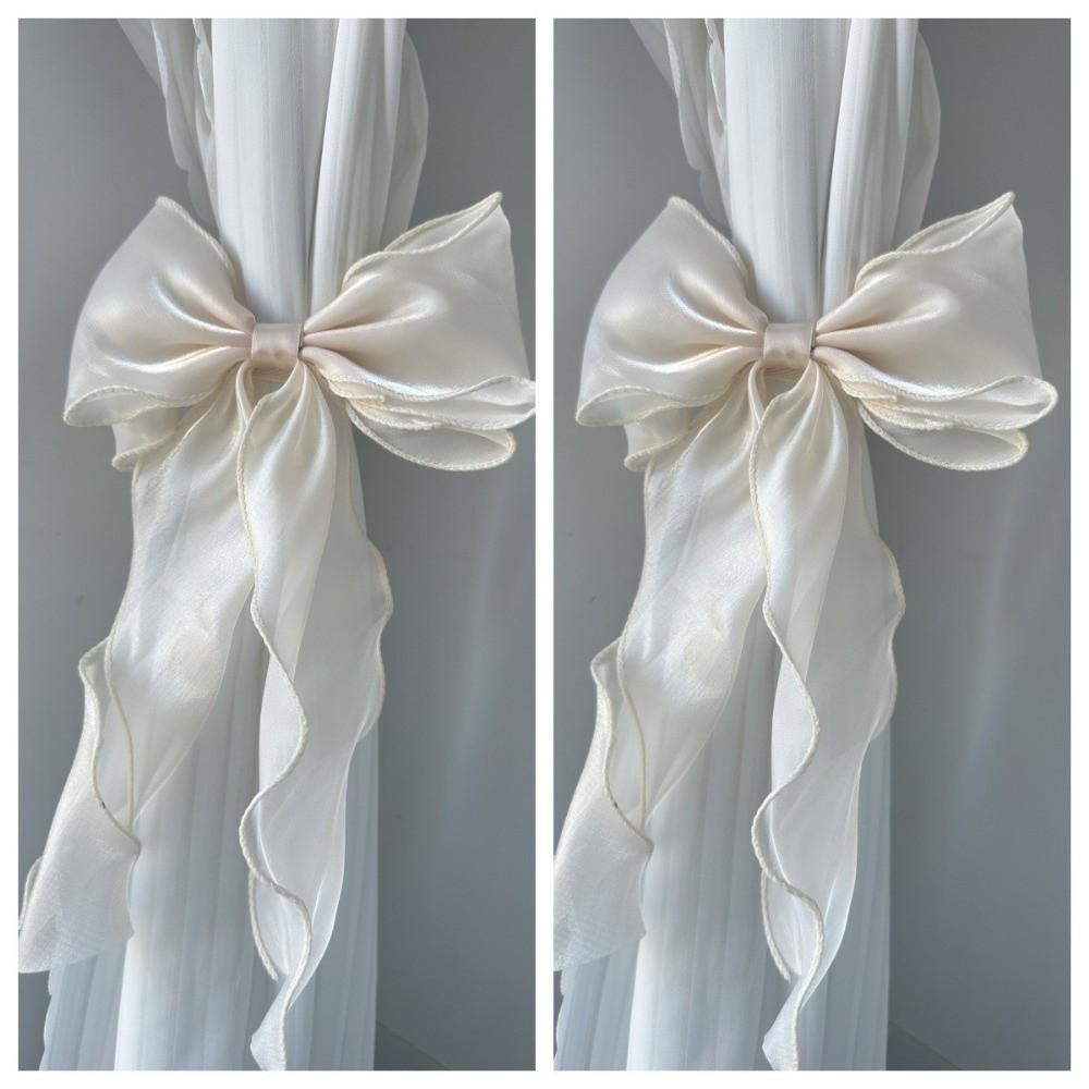 2PCS Cute Mesh Shiny Bow Curtain Tie Home Decor Decorative Rope Curtain Clips French Style Non Drilled Curtain Tieback Window
